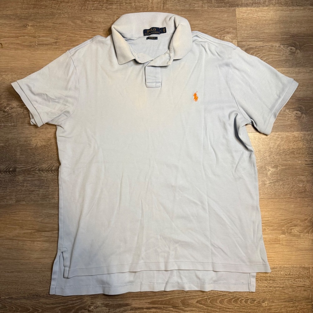 Polo Ralph Lauren Mens Custom Fit Polo Shirt Light Blue Orange Pony Large L